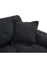 84" Chenille Recliner Sofa Small Sofa Loveseat Deep Seat Sofa Couch with 2 Throw Pillows & Memory Foam for Living Room Apartment Office Lounge-Bl