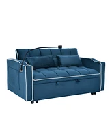 55.51 inch versatile foldable sofa bed in 3 lengths, modern sofa sofa sofa velvet pull-out bed, adjustable back and with Usb port and ashtray and swiv