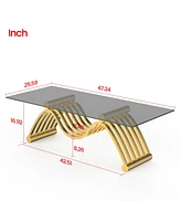 47" Modern Coffee Table with Clear Glass Top in Gold