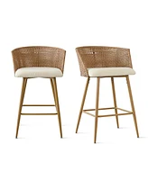 Rattan Boucle Armrest Counter Stool Set Of 2-Maison Boucle