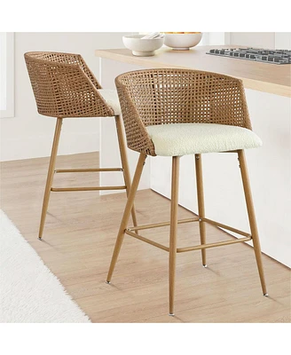 Rattan Boucle Armrest Counter Stool Set Of 2-Maison Boucle