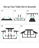 Skonyon 6ft Picnic Table with 2 Benches Heavy-Duty Table for 6-8 Person