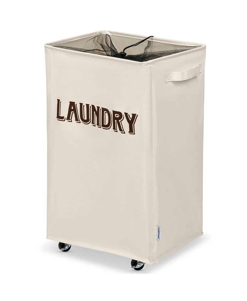 Wondersome Laundry Hamper with Wheels - Farmhouse Cream - 90-Liter Extra Large Collapsible Rolling Clothes Cart