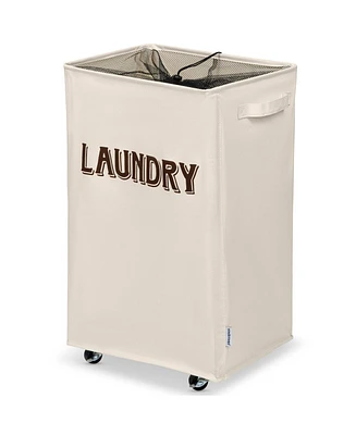 Wondersome Laundry Hamper with Wheels - Farmhouse Cream - 90-Liter Extra Large Collapsible Rolling Clothes Cart