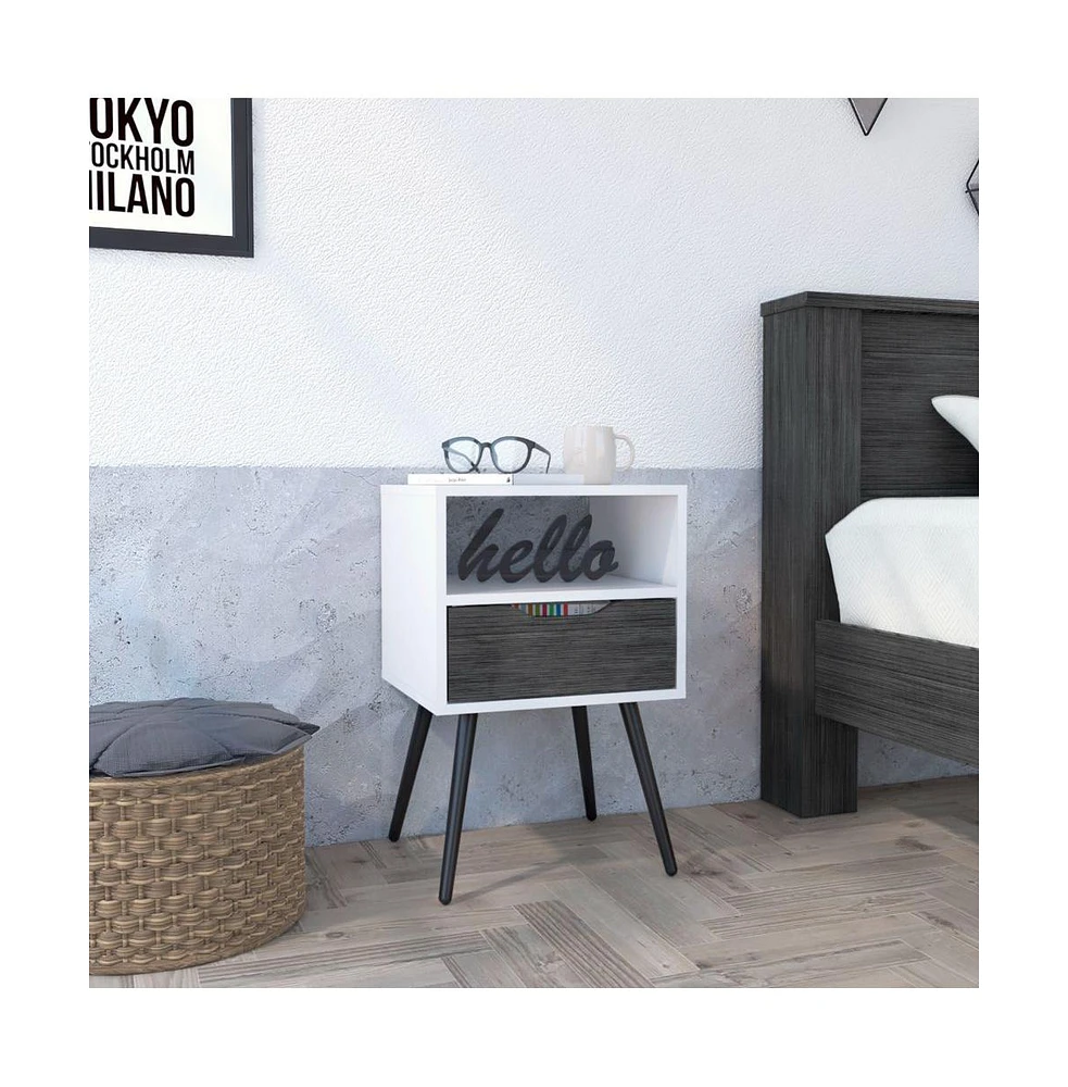 Nightstand Fugaz, Open Shelf, Single Drawer, Smokey Oak Finish
