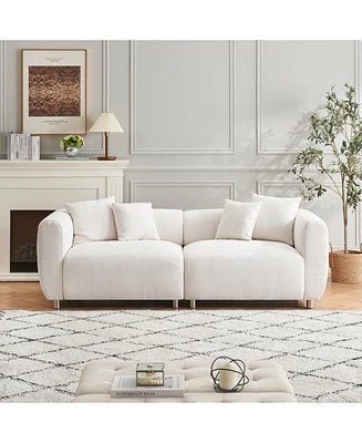 89 inch Sofa for Living Room, Fashion Sofa with Metal Legs, 3 Seater Sofa, Solid Wood Frame Couch with 4Pillows, for Apartment Office Living Room
