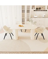 63" Cream Dining Table & Beige Chairs (4)