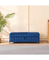 49.21"Wide Velvet Storage Soft Bench for Living Room, Entryway and Bedroom. Navy