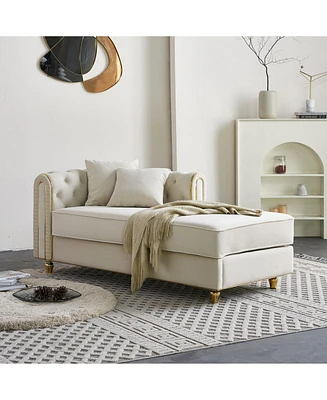 66.9''W Velvet Chaise Lounge,Luxury Modern Chaise Furniture,Tufted Back with 2pcs toss pillows for Living Room,Bedroom,Apartment,Beige Color