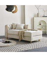 66.9''W Velvet Chaise Lounge,Luxury Modern Chaise Furniture,Tufted Back with 2pcs toss pillows for Living Room,Bedroom,Apartment,Beige Color