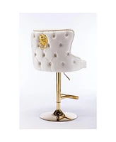 Velvet Bar Stool with Adjustable Height and Accentuated Lion's Head Design