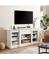 Media Console Table with Large Storage Cabinet, Modern Tv Media Entertaionment Stand, White, 65.75"W17"D32.48"H