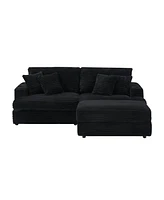 82 inches black corduroy sofa, storage feet +4 throw pillows, create a living room, office fashion new darling!