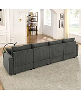Modern U-Shaped Sofa with Ottomans & Storage: Grey Corduroy