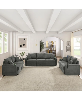 Modern 7-Seat Sofa with Cup Holders, Chargers, Storage