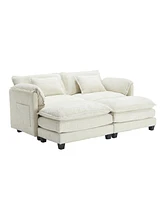 Luxurious Chenille Sofa with Detachable Armrests, Footstools, and Side Pockets