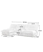 Cream Corduroy Modular Armless Sectional Sofa with Reversible Ottoman