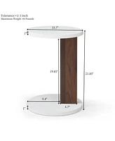 Rustic C-Shaped End Table for Living Room, Bedroom, Bedside (White and Walnut)
