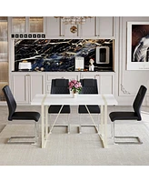 Cream-Style Mdf Dining Table Set with 4 Black Chairs and Silver Legs