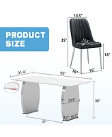 Snow Mountain White Dining Table Set with 6 Black Chairs