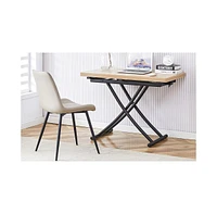 Modern 5-Piece Dining Set:- Lift Platform Table with Mdf Desktop- 4 Light Gray Faux Leather Chairs