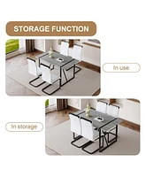 Modern Marble Texture Dining Set: Grey Mdf Table with 4 Pu Chairs