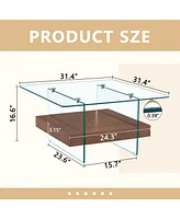 Modern Square Glass Coffee Table with Two Tiers (31.4