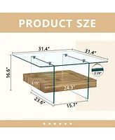 Modern Square Coffee Table: Glass and Wood Combo