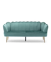 Modern Glam Velvet 3-Seater Sofa With Channel Stitching And Gold Legs