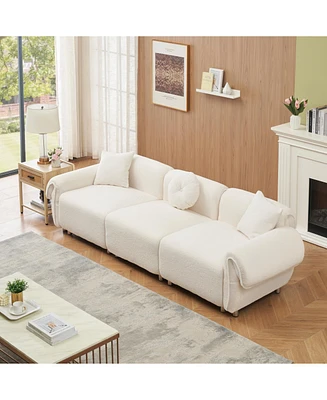 Beige Teddy Velvet Sofa with 3 Pillows