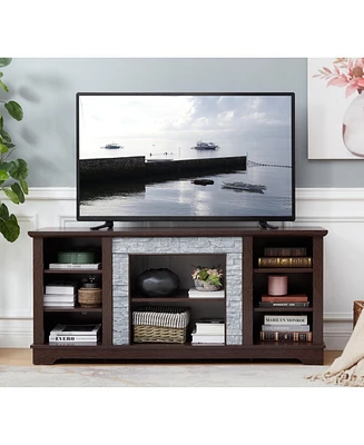 Modern Cherry Tv Stand with Faux Stone Surround