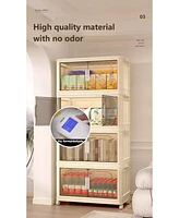 19.69" Side Wide Folding Storage Cabinet, 4 Tiers,19.69" 11.81" 40.55", Collapsible Storage Bins with Magnetic Door, Plastic Stora