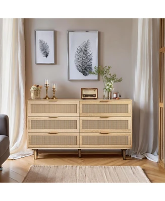 51.18" 6-Drawers Rattan Storage Cabinet Rattan Drawer, for Bedroom, Living Room, Natural (Same Sku:W75784346)