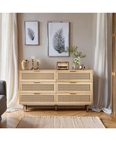 51.18" 6-Drawers Rattan Storage Cabinet Rattan Drawer, for Bedroom, Living Room, Natural (Same Sku:W75784346)