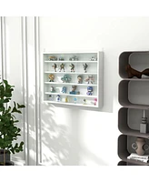 5-Tier Display Cabinet, Glass Display Case with 2 Doors and Adjustable Shelves, Wall-Mounted, White