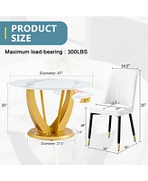 Snow Mountain White Round Dining Set - 47" with 4 White Chairs