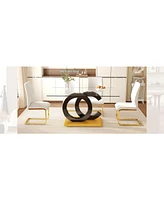 63" Glass Dining Set with 4 White Chairs, Gold Legs