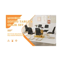 Snow Mountain Dining Set: 71" Table & 6 Black Pu Chairs