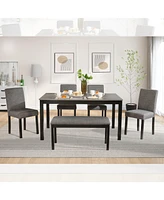 6-Piece Light Grey & Black Dining Set with Bench