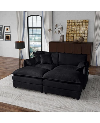 Black Deep Seat Sectional Sofa with Ottomans & Pillows
