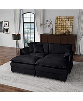 Black Deep Seat Sectional Sofa with Ottomans & Pillows