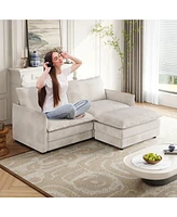 Corduroy Loveseat Sofa with Ottoman & 2 Cushions