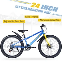24 Inch Bicycles, Fat Tire Mountain Bike for Boys and Girls Age 10 + Years, Dual-Disc Brake,Shimano 7-Speed