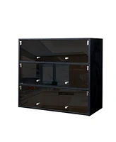 Black Glass Door Shoe Box Shoe Storage Cabinet With Rgb Led Light
