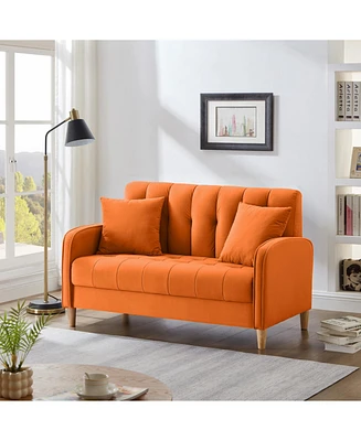 Modern Design Couch for Living Room Department Small Space Loveseat Smooth Velvet Upholstered Tufted Sofa Orange