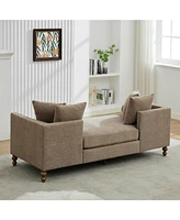 Taupe Chenille Chaise Lounge with Nailheads, Sleeper Sofa, 4 Pillows & 2 Bolsters