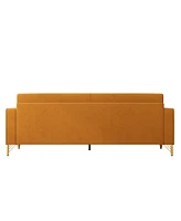 Gold Accented Velvet Sofa - 3-Seat Couch for Living Room and Office