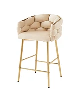 Modern Counter Stools Set of 2, Beige, with Footrest