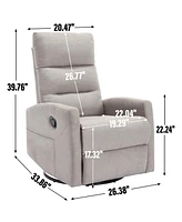 Manual Recliner Chair with Rocker and Swivel in Fabric for Living Room, Khaki