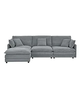 Modern L-Shaped Sectional Sofa with Ottoman (Grey)
